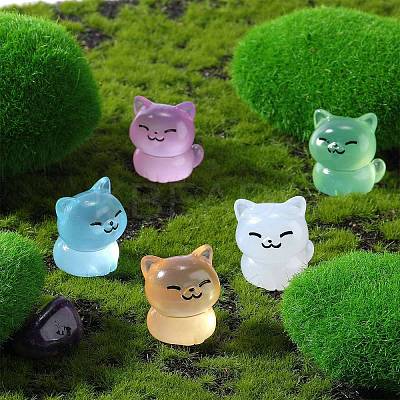30Pcs 5 Colors Luminous Resin Cute Little Cat Ornaments RESI-SZ0003-43-1
