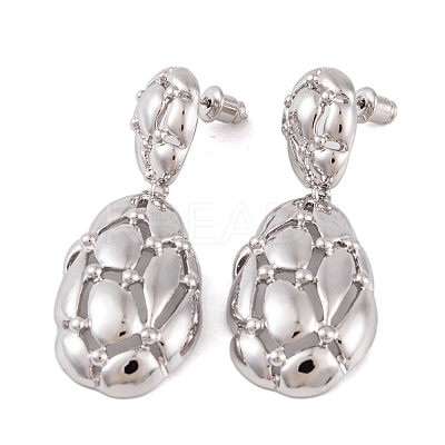 Retro Hollow Oval Drawbench Brass Dangle Stud Earrings for Women LS-EJEW-G391-13P-1