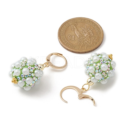 Polymer Clay Rhinestone Disco Ball Dangle Leverback Earrings EJEW-JE05298-1