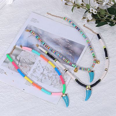 Handmade Polymer Clay Heishi Beads Pendant Necklaces NJEW-JN02817-1