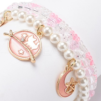 3Pcs 3 Style Shell Pearl & Glass Seed Beaded Stretch Bracelets Set BJEW-JB08705-02-1