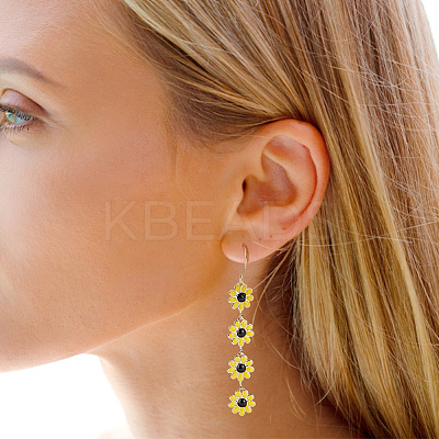 3 Pairs 3 Colors Enamel Daisy Flower Dangle Earrings EJEW-AN0001-41-1