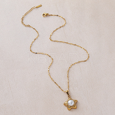 Vintage 304 Stainless Steel Ocean Starfish Pendant Necklaces with Imitation Pearl for Women EC5636-1