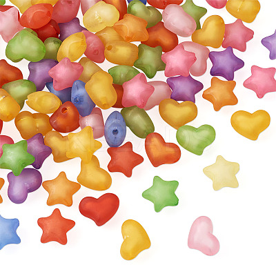 100Pcs 2 Style Frosted Acrylic Beads FACR-BT0001-01-1