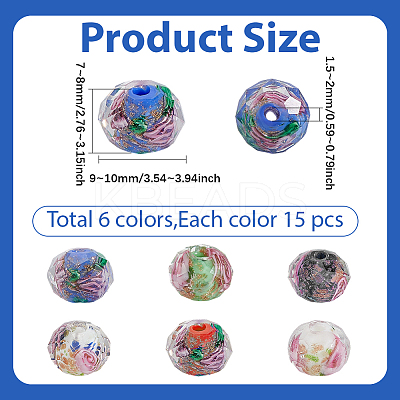 90Pcs 6 Colors Handmade Gold Sand Lampwork Beads LAMP-PA0001-36-1