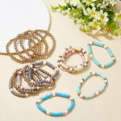 3 Sets 3 Colors Polymer Clay Heishi Surfer Stretch Bracelets Set BJEW-AN0001-30-1