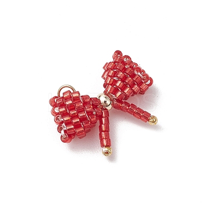 Glass Seed Beaded Bowknot Pendants PALLOY-MZ00564-03-1