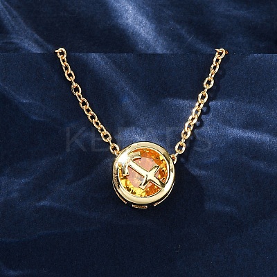 Brass Pave Cubic Zirconia Birth Stone Constellation Pendant Cable Chain Necklaces NJEW-D334-01G-04-1