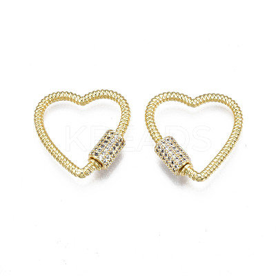 Brass Micro Pave Clear Cubic Zirconia Screw Carabiner Lock Charms ZIRC-T004-99G-1