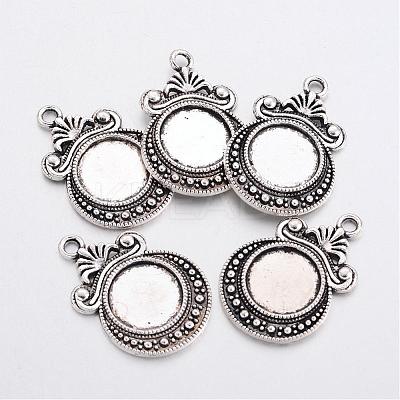 Tibetan Style Zinc Alloy Flat Round Pendant Cabochons Settings TIBEP-R334-252AS-RS-1