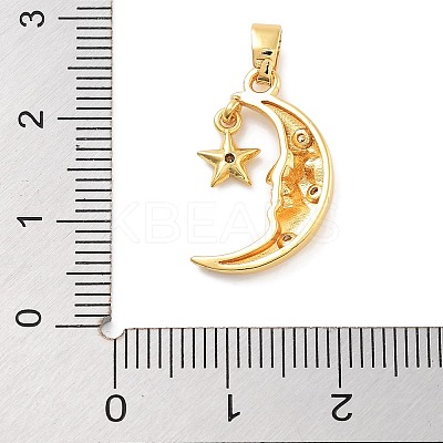 Moon Theme Rack Plating Brass Micro Pave Cubic Zirconia Pendants KK-Z071-52G-09-1