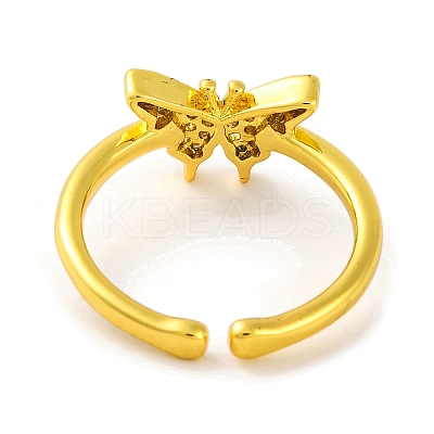 Butterfly Brass Micro Pave Cubic Zirconia Open Cuff Ring for Women RJEW-U003-28B-G-1