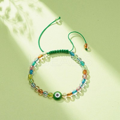 Acrylic Evil Eye & Round Lampwork Braided Bead Bracelet for Women BJEW-JB08379-02-1
