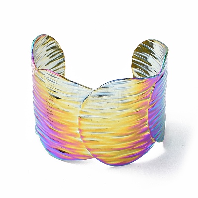 Ion Plating(IP) 304 Stainless Steel Wide Open Cuff Bangle for Women BJEW-F442-02MC-1