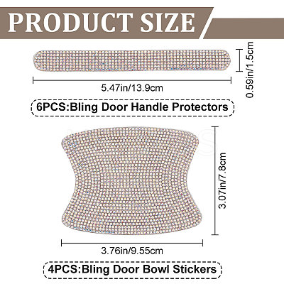 10Pcs 2 Style Car Door Handle Bling Rhinestones Stickers AJEW-GF0007-36-1
