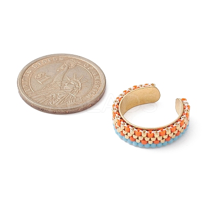 Glass Seed Beaded Open Cuff Rings RJEW-MZ00010-1