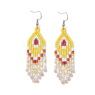Natural Sunstone Rhombus Dangle Earrings EJEW-MZ00567-07-1