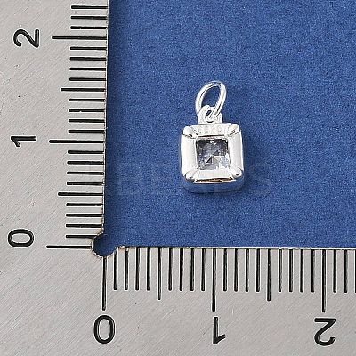 925 Sterling Silver Pave Cubic Zirconia Square Charms with Jump Rings and 925 Stamp STER-D288-05S-06-1
