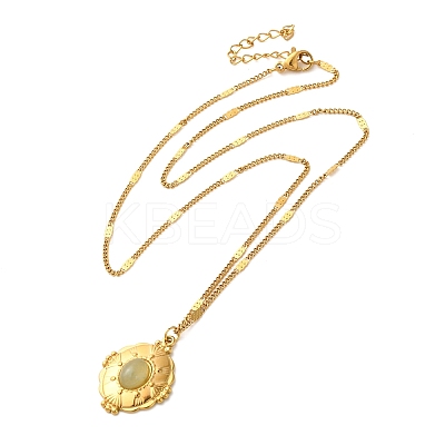 304 Stainless Steel Pave Natural Stone Pendant Necklaces for Women NJEW-U009-03G-03-1