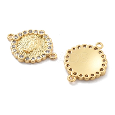 Rack Plating Brass Micro Pave Clear Cubic Zirconia Religion Virgin Mary Connector Charms KK-H449-61G-02-NR-1