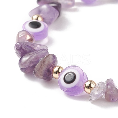 7Pcs Natural & Synthetic Mixed Gemstone Chips & Resin Evil Eye Beaded Stretch Bracelets Set BJEW-JB08814-1
