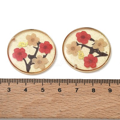Plating Brass & Transparent Epoxy Resin & Dried Flower Pendants RE-CBAA153-06A-1