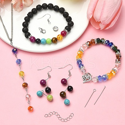 DIY Natural & Synthetic Mixed Gemstone Necklaces Dangle Earrings Making Kit DIY-YW0008-59-1