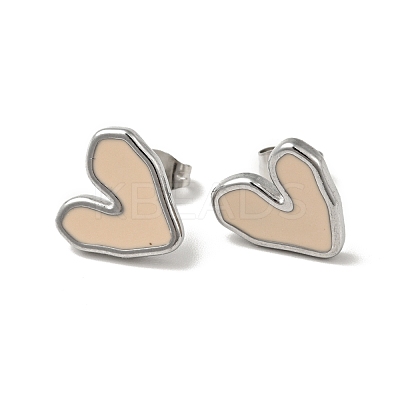 Heart 304 Stainless Steel Stud Enamel Earrings EJEW-A081-18P-1