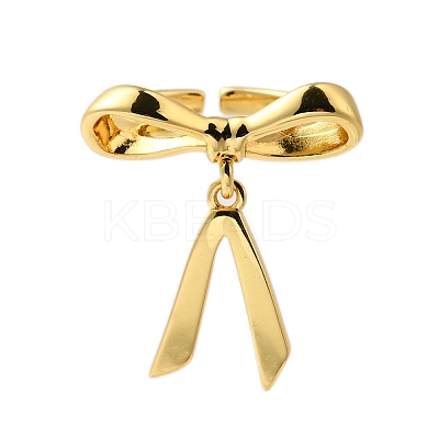 Bowknot Brass Finger Open Cuff Rings for Women RJEW-A048-28G-1