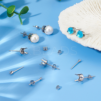 80Pcs 4 Style 304 Stainless Steel Stud Earring Settings STAS-UN0050-39-1