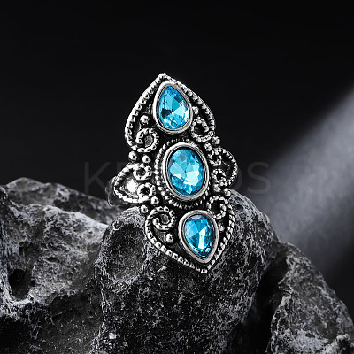 Teardrop & Oval Bohemian Style Zinc Alloy with Resin Imitation Moonstone/Rhinestone Finger Rings FS-WGFB6C4-06-1
