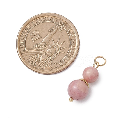 3Pcs 3 Styles Natural Rose Quartz & Dyed Striped Agate/Banded Agate Round Beaded Pendants PALLOY-JF04701-05-1