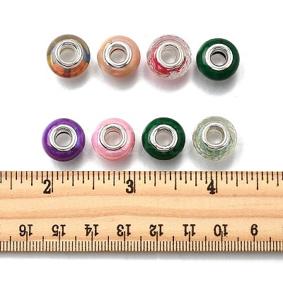 40Pcs 4 Styles AB Color Opaque Resin Imitation Porcelain European Large Hole Rondelle Beads RPDL-FP0001-01-1