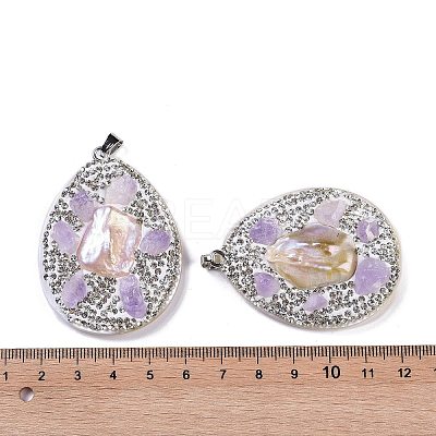 Natural Shell Polymer Clay Rhinestone Pendants KK-F868-20P-01-1