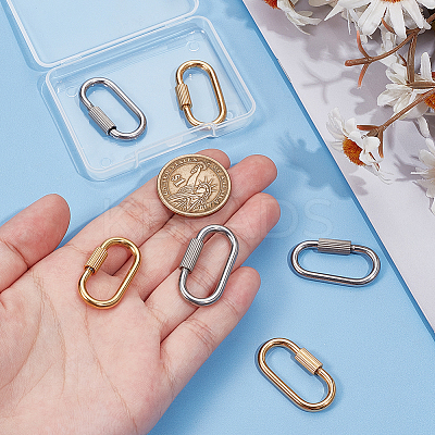 6Pcs 2 Colors 304 Stainless Steel Screw Carabiner Lock Charms STAS-UN0060-77-1