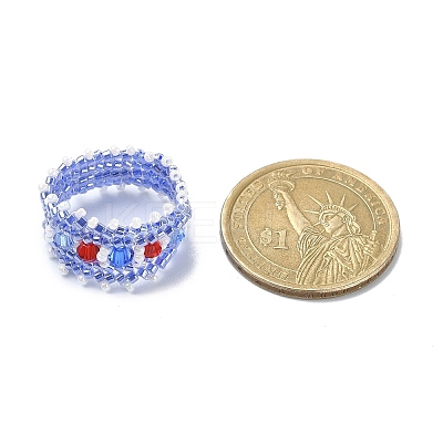 Glass Beaded Stretch Rings for Women RJEW-MZ00005-1