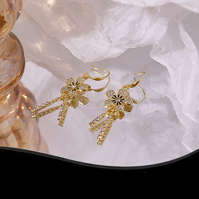 Flower Alloy Crystal Rhinestone Tassel Dangle Earrings FS-WG038B8-01-1