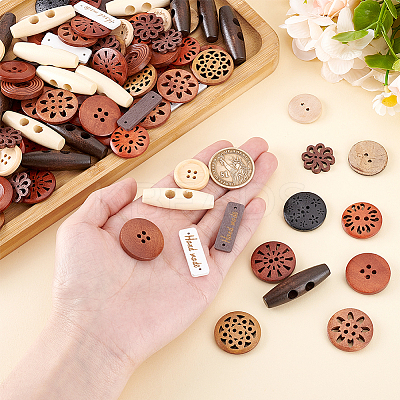 150Pcs 15 Styles Wooden Buttons DIY-PH0031-07-1