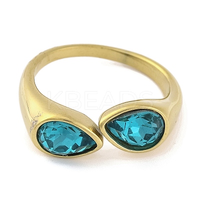 Ion Plating(IP) 304 Stainless Steel Rhinestone Teardrop Cuff Open for Women RJEW-N046-04G-G-1