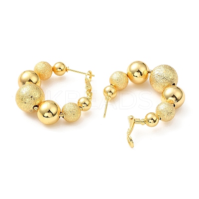 Rack Plating Brass Round Beaded Hoop Earrings EJEW-Z019-02A-G-1
