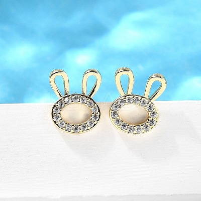 Rabbit Head Brass Micro Pave Cubic Zirconia Ear Studs EJEW-D304-39G-1
