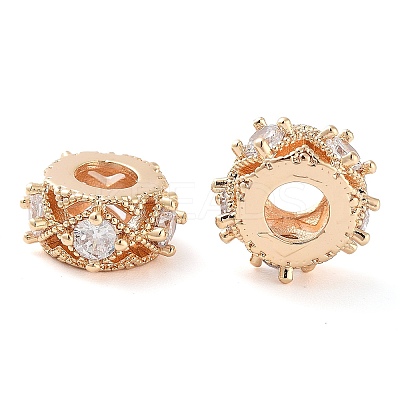 Brass Micro Pave Clear Cubic Zirconia European Beads KK-U028-25G-1