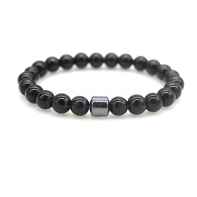 Natural Obsidian Round Beaded Stretch Bracelets for Men Women FS-WG77712-09-1