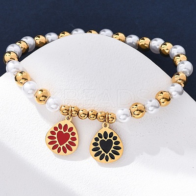 201 Stainless Steel Round Beaded Stretch Bracelets BJEW-C090-03G-G-1