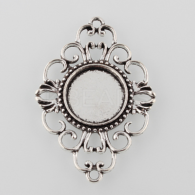 Antique Silver Tibetan Style Alloy Filigree Rhombus Cabochon Connector Settings X-TIBE-M022-08AS-1