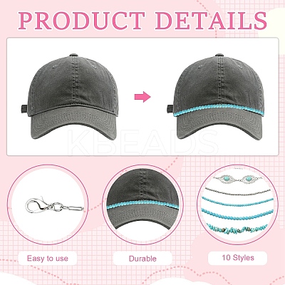 10Pcs Synthetic Turquoise & Brass & Alloy Chain Baseball Cap Chain HJEW-YW00096-1