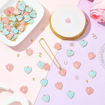 DIY Alloy Enamel Heart with Letter A~Z Pendant Decoration Making Kits DIY-CJ0003-08-1