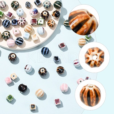 56Pcs 14 Styles Handmade Porcelain Beads PORC-FS0001-30-1