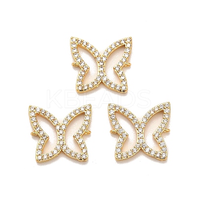 Brass Micro Pave Clear Cubic Zirconia Butterfly Connector Charms KK-H515-19G-1
