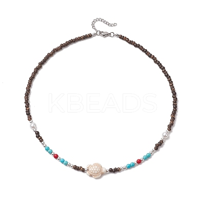 Summer Beach Synthetic Turquoise & Natural Coconut Beaded Neklaces NJEW-JN05208-02-1